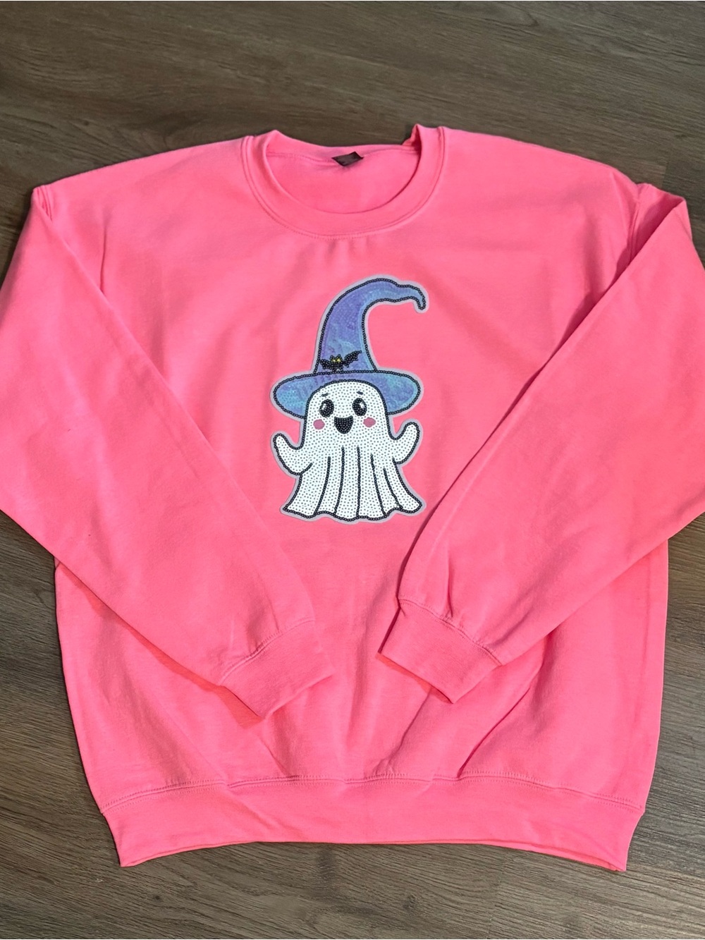Pink Ghost Appliqué Crewneck Sweater
